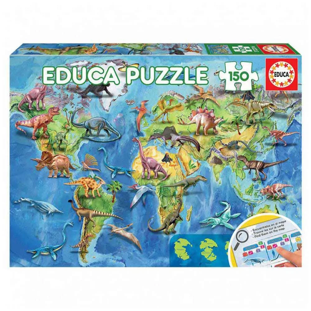 Wereldkaart Dinosauriërs Met Legpuzzel 150 Stukken från Educa – kartong