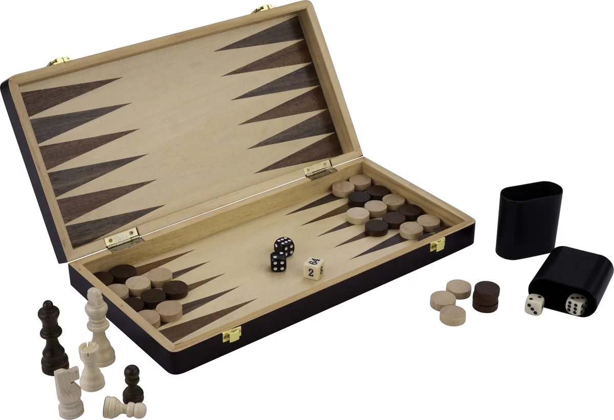 Schaak & Backgammon Bord Opklapbaar – Essenhout & Walnoot – Luxe Houten Spel – Met Opbergcompartiment – 38,5 x 38,5 cm – Reis & Thuis editie – Engelhart de Engelhart – boîte