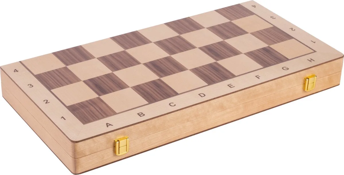 Schaakspel Opklapbaar – 32-delig – Walnoot & Esdoornhout – Luxe Bord met Coördinaten – Koning hoogte 90 mm – Engelhart de Engelhart – boîte