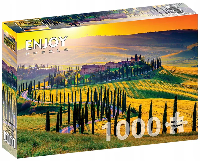 1000-delige Puzzel: Toscaanse Zonsondergang - Landschap fra Enjoy Puzzle, Flerfarvet-udgave – æske