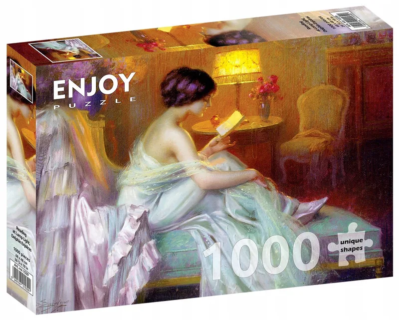 Enjoy Puzzel 'Avondlezen' 1000 Stukjes - Kunst & Vrouw fra Enjoy Puzzle, Flerfarvet-udgave – æske