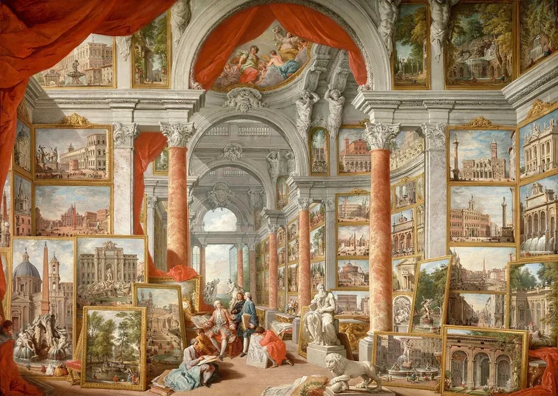 Enjoy puzzel Paolo Panini: Ansichten des modernen Roms - 1000 stukjes. fra Enjoy Puzzle, Flerfarvet-udgave – æske