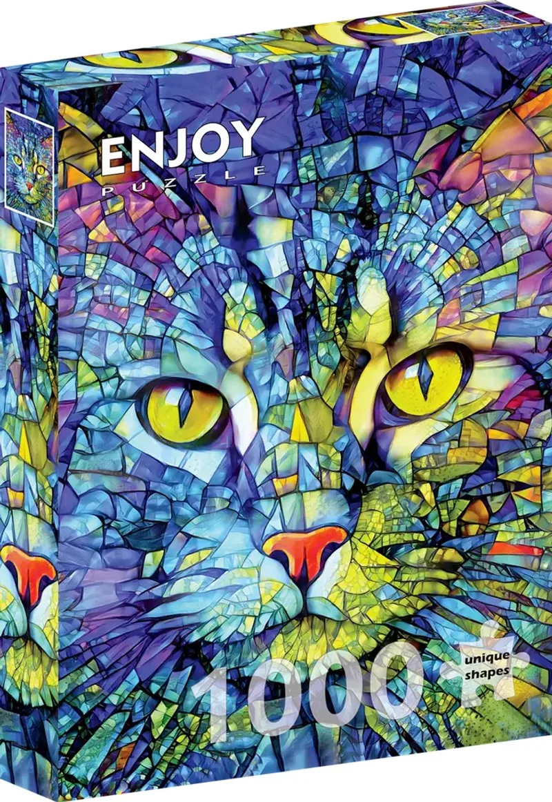 Fiona the Stained Glass Cat (1000). from Enjoy Puzzle, Green edition – box