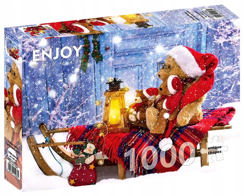Kerstpuzzel 1000 Stukjes: Vrolijke Beren met Kerstmutsen von Enjoy Puzzle, Ausgabe Mehrfarbig – Schachtel