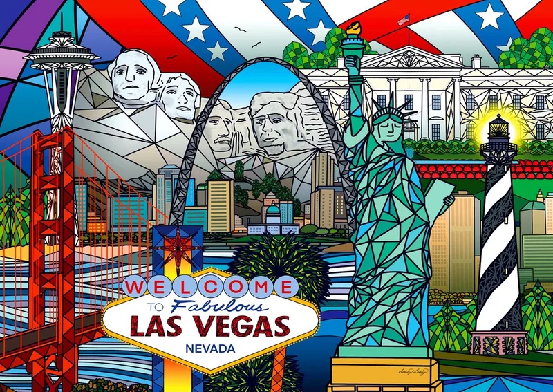 legpuzzel American Landmarks Collage - 1000 stukjes puzzel. van Enjoy Puzzle, editie Meerkleurig – doos