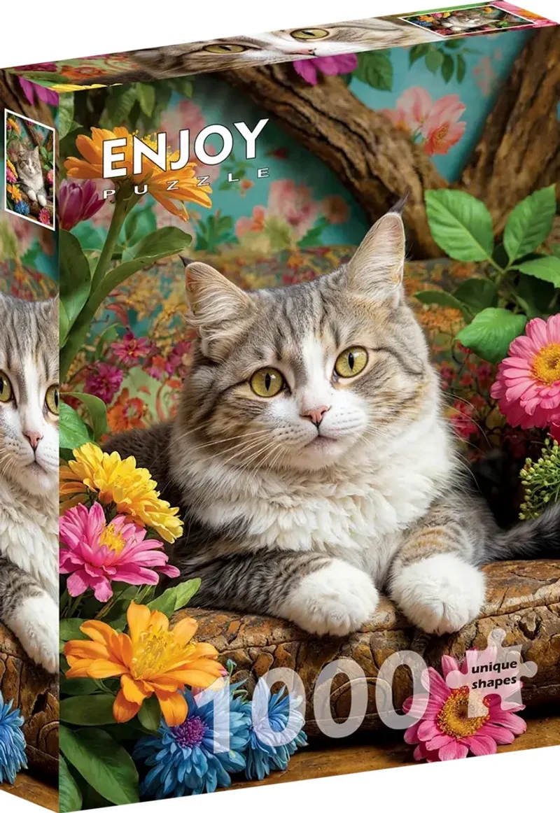 legpuzzel Cat in Bloom 1000 stukjes dieren bloemen. van Enjoy Puzzle, editie Meerkleurig – doos
