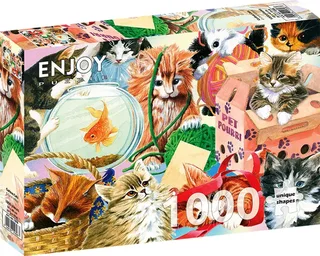 legpuzzel Curious Cats - 1000 stukjes kattenpuzzel. de Enjoy Puzzle, édition Multicolore – boîte 2 sur 2