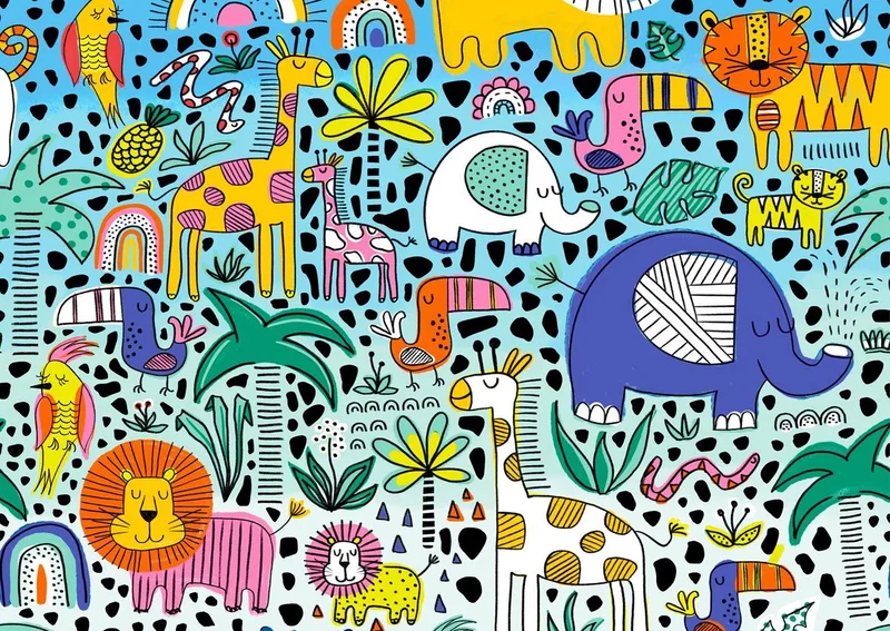 legpuzzel Doodle Safari - 1000 stukjes dieren. van Enjoy Puzzle, editie Meerkleurig – doos