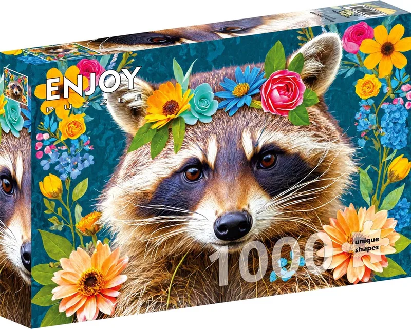 legpuzzel Floral Raccoon 1000 stukjes kleurrijk karton. van Enjoy Puzzle, editie Meerkleurig – doos