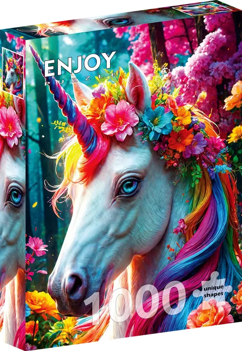 legpuzzel Floral Unicorn 1000 stukjes kleurrijk karton. van Enjoy Puzzle, editie Meerkleurig – doos