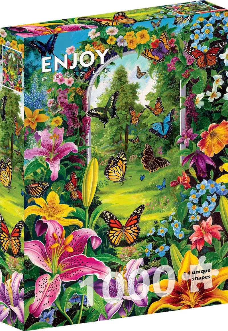 legpuzzel Garden Passage 1000 stukjes bloemen vlinders. de Enjoy Puzzle, édition Multicolore – boîte