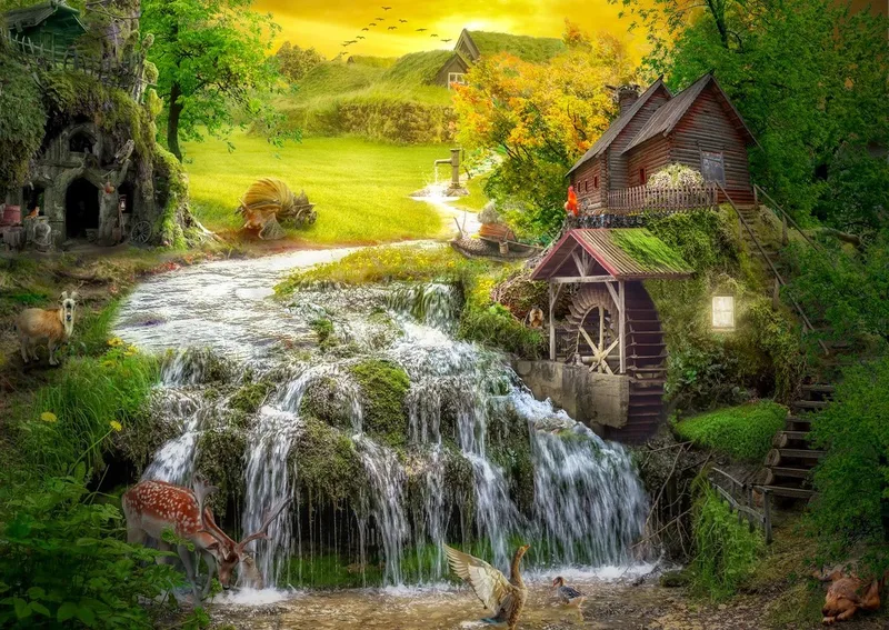 legpuzzel Magic Creek Cabin - 1000 stukjes volwassenen. van Enjoy Puzzle, editie Meerkleurig – doos