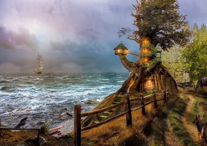 legpuzzel The Magic Lighthouse - 1000 stukjes landschap. van Enjoy Puzzle, editie Meerkleurig – doos