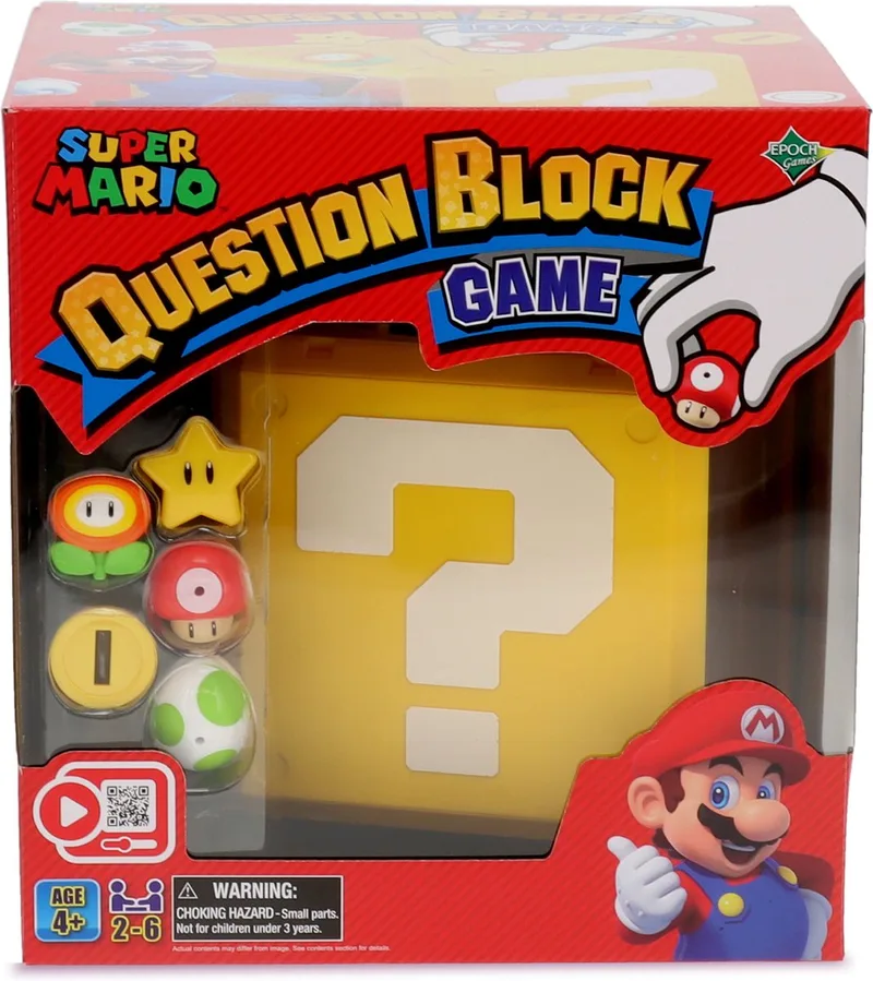 Super Mario Question Block Game- familie spel 2-6 spelers - vanaf 4 jaar- scan de QR code en zie hoe t werkt de EPOCH Games – boîte