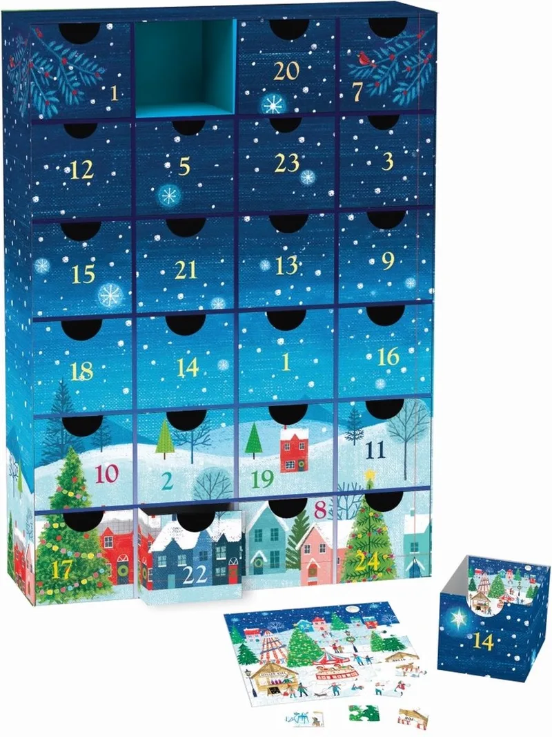 Adventskalender, Kerstdorp [Advent Calendar, Christmas Village] - Joanne Cave - 24×50 stukjes 12,5×12,5cm (b×h) - Adventskalender from Eurographics, Multicolour edition – box