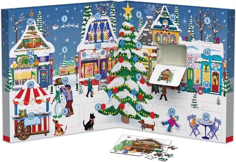Adventskalender, Kerstmarkt [Advent Calendar, Christmas Town Fair] - 24×50 stukjes 12,5×12,5cm (b×h) - Adventskalender from Eurographics, Multicolour edition – box