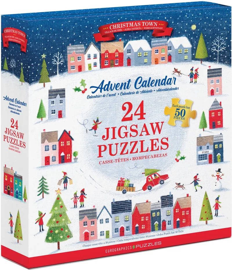 Adventskalender, Kerststadje [Advent Calendar, - 24×50 stukjes 12×5×cm (b×h) - Adventskalender from Eurographics, Christmas Town edition – box