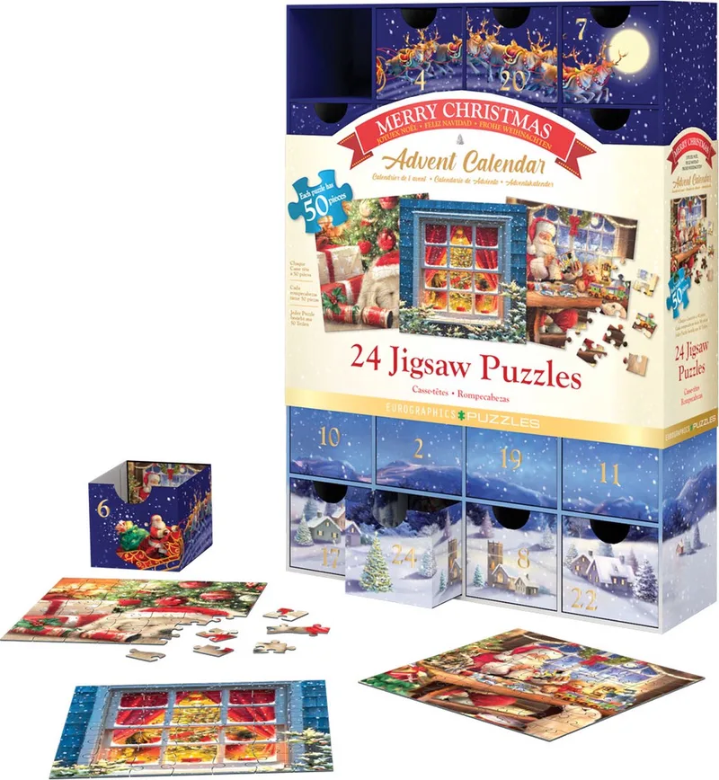 Adventskalender Klassieke Kerst [Advent Calendar, Classic Christmas] - Simon Treadwell - 24×50 stukjes 12,5×12,5cm (b×h) - Adventskalender fra Eurographics, Flerfarvet-udgave – æske