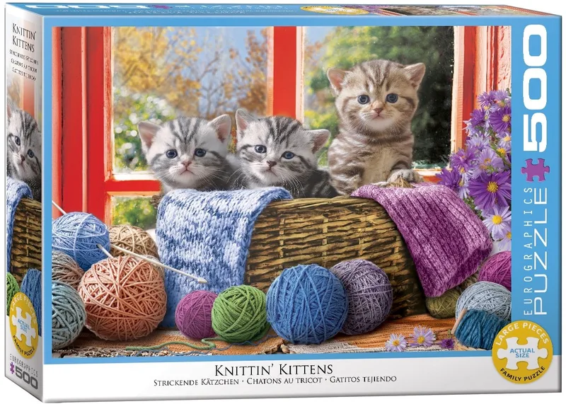 Breiende Kittens [Knittin' Kittens] - 500 XL stukjes 68×48cm (b×h) - Familie Legpuzzel from Eurographics, Multicolour edition – box