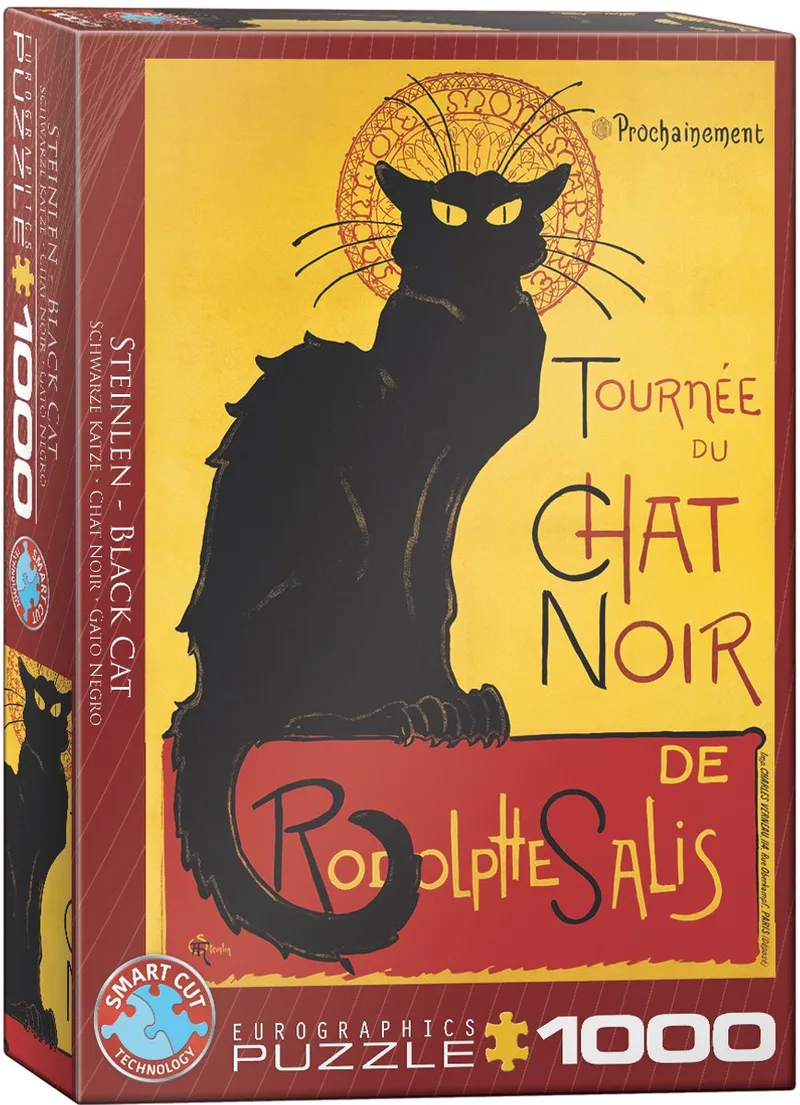 Chat Noir - Theophile Alexandre Steinlen - 1000 stukjes 48×68cm (b×h) - Fine Art Legpuzzel from Eurographics, Multicolour edition – box