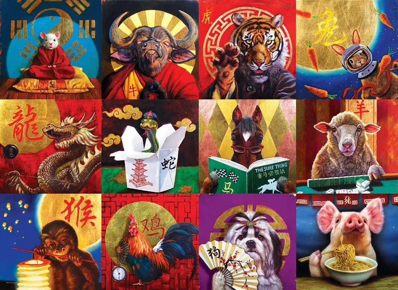 Chinese Kalender [Chinese Calendar] - Lucia Heffernan - 1000 stukjes 68×48cm (b×h) - Legpuzzel de Eurographics, édition Multicolore – boîte