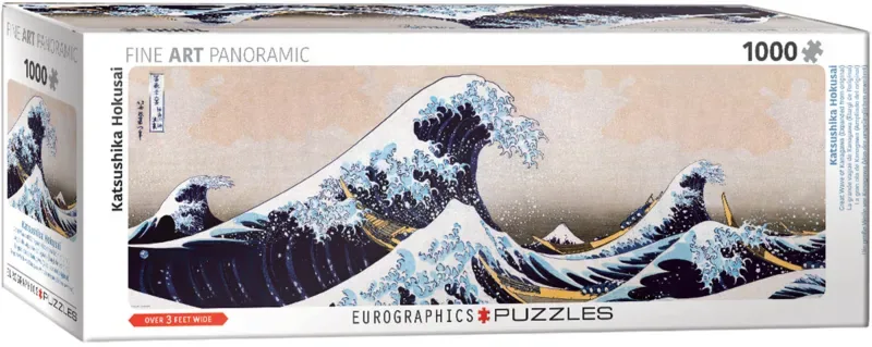 De Grote golf bij Kanagawa (Uitgebreid ten opzichte van het origineel) [神奈川沖浪裏 Kanagawa-oki nami ura] - Katsushika Hokusai - 1000 stukjes 96×32cm (b×h) - Fine Art Panorama Legpuzzel fra Eurographics, Panorama 1000 stukjes Editie-udgave – æske 2 af 2