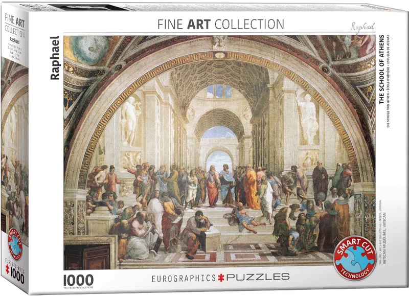 De School van Athene [Scuola di Atene] - Raffaello Sanzio - 1000 stukjes 68×48cm (b×h) - Fine Art Legpuzzel van Eurographics, editie Meerkleurig – doos