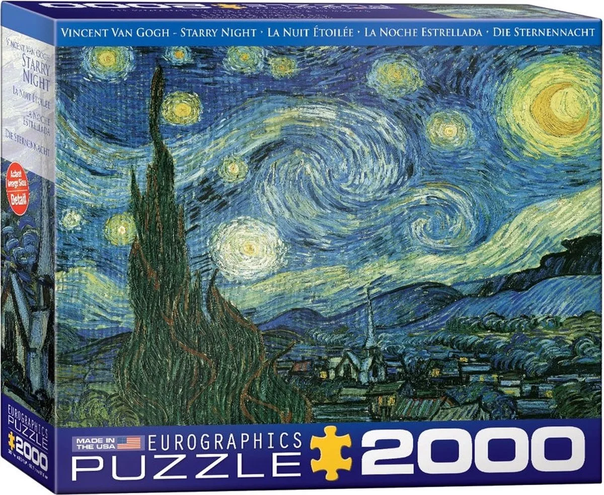 De Sterrennacht - Vincent Van Gogh - 2000 stukjes 97×68cm (b×h) - Fine Art Legpuzzel de Eurographics, édition Gewoon – boîte