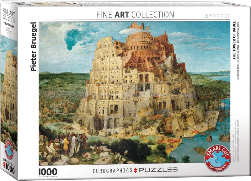 De Toren van Babel - Pieter Bruegel de Oude - 1000 stukjes 68×48cm (b×h) - Fine Art Legpuzzel van Eurographics, editie Meerkleurig – doos
