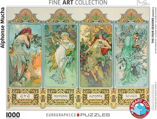 De Vier Seizoenen [Les Quatre Saisons] - Alphonse Maria Mucha - 1000 stukjes 68×48cm (b×h) - Fine Art Legpuzzel from Eurographics, Multicolour edition – box 1 of 2