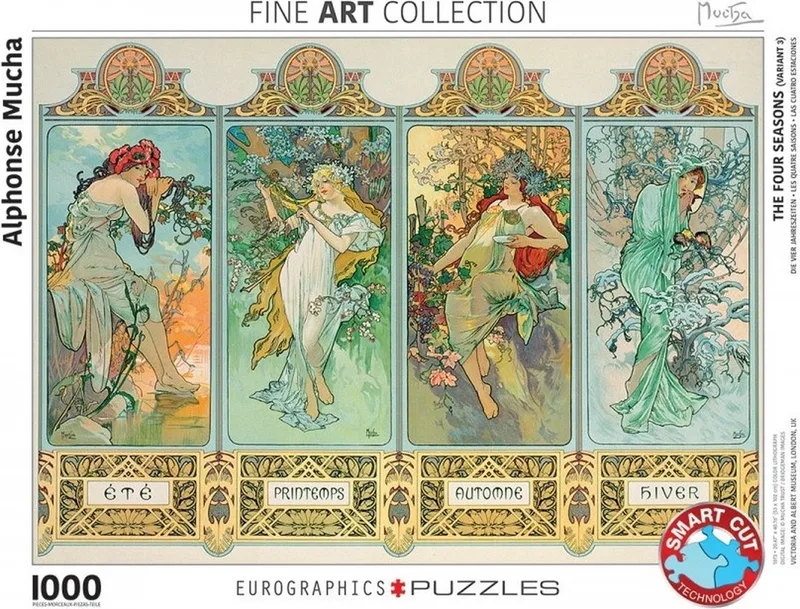 De Vier Seizoenen [Les Quatre Saisons] - Alphonse Maria Mucha - 1000 stukjes 68×48cm (b×h) - Fine Art Legpuzzel from Eurographics, Multicolour edition – box 1 of 2