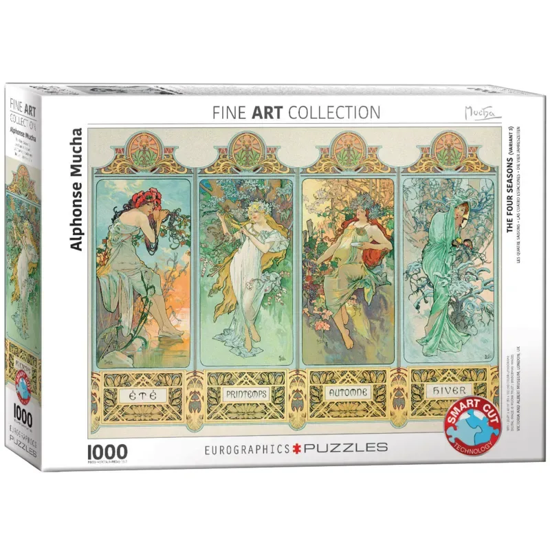 De Vier Seizoenen [Les Quatre Saisons] - Alphonse Maria Mucha - 1000 stukjes 68×48cm (b×h) - Fine Art Legpuzzel from Eurographics, Multicolour edition – box 2 of 2