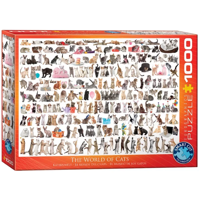De Wereld van Katten [The World of Cats] - 1000 stukjes 68×48cm (b×h) - Legpuzzel fra Eurographics, Flerfarvet-udgave – æske 2 af 2