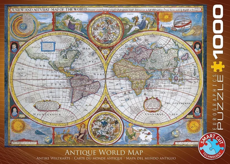 Een nieuwe en nauwkeurige kaart van de wereld [A New and Accurat Map of the World] - John Speed - 1000 stukjes 68×48cm (b×h) - Cartografrie Legpuzzel van Eurographics, editie Meerkleurig – doos 1 van 2