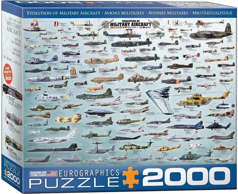 Evolutie van Militaïre Vliegtuigen [Evolution of Military Aircraft] - 2000 stukjes 97×68cm (b×h) - Legpuzzel från Eurographics, utgåva Flerfärgad – kartong