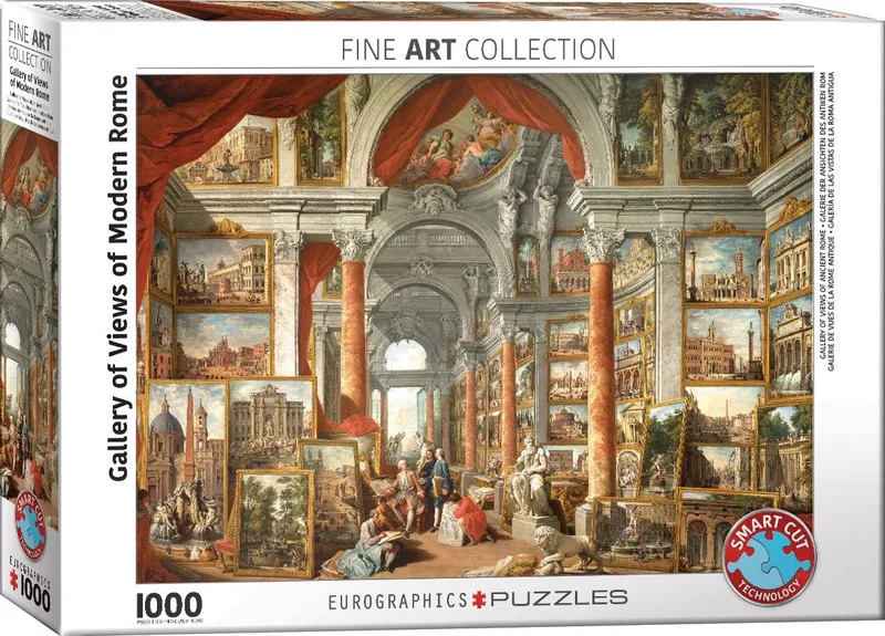 Galerij van gezichten van het moderne Rome [Galleria di vedute di Roma moderna] - Giovanni Panini - 1000 stukjes 68×48cm (b×h) - Fine Art Legpuzzel fra Eurographics, Flerfarvet-udgave – æske 1 af 2