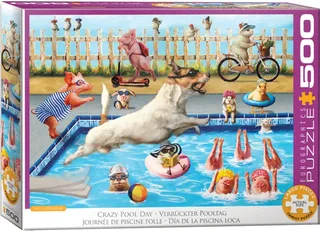 Gekke zwembaddag [Crazy Pool Day] - Lucia Heffernan - 500 stukjes 68×48cm (b×h) - Legpuzzel fra Eurographics, Flerfarvet-udgave – æske 2 af 2