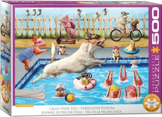 Gekke zwembaddag [Crazy Pool Day] - Lucia Heffernan - 500 stukjes 68×48cm (b×h) - Legpuzzel fra Eurographics, Flerfarvet-udgave – æske 1 af 2