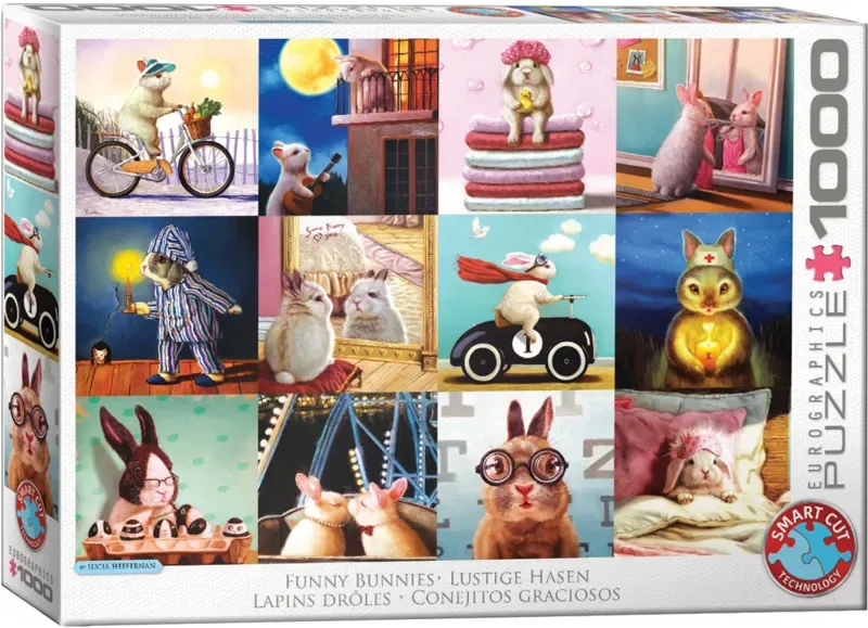 Grappige Konijnen [Funny Bunnies] - Lucia Heffernan - 1000 stukjes 68×48cm (b×h) - Legpuzzel van Eurographics, editie Meerkleurig – doos 2 van 2