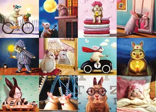 Grappige Konijnen [Funny Bunnies] - Lucia Heffernan - 1000 stukjes 68×48cm (b×h) - Legpuzzel van Eurographics, editie Meerkleurig – doos 1 van 2