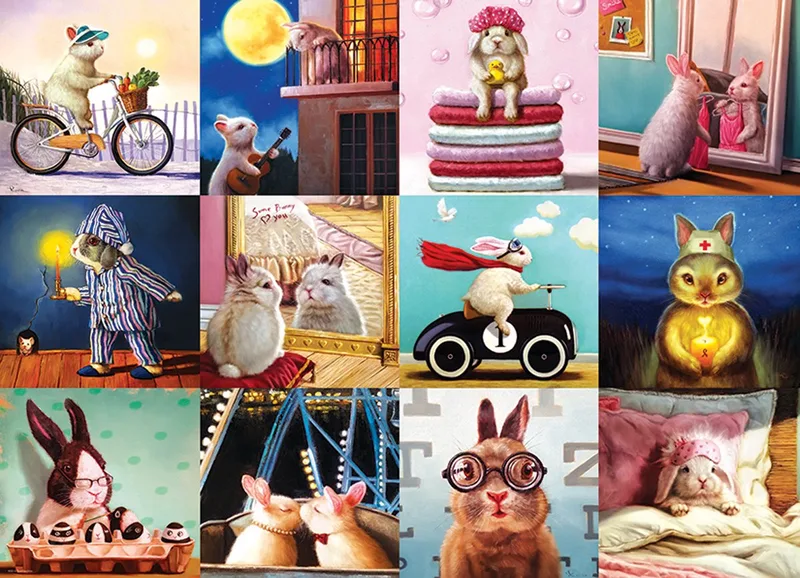 Grappige Konijnen [Funny Bunnies] - Lucia Heffernan - 1000 stukjes 68×48cm (b×h) - Legpuzzel van Eurographics, editie Meerkleurig – doos 1 van 2
