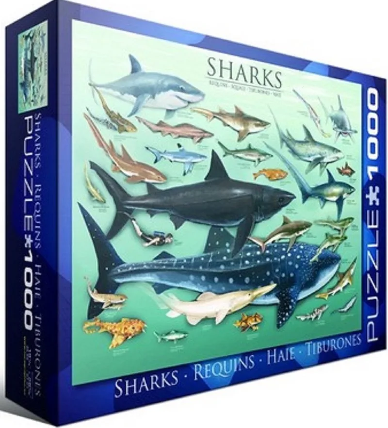 Haaien [Sharks] - 1000 stukjes 68×48cm (b×h) - Legpuzzel van Eurographics, editie Meerkleurig – doos 1 van 2
