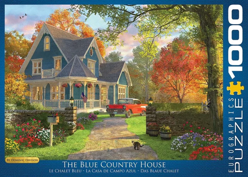 Het Blauwe Landhuis [The Blue Country House] - Dominic Davison - 1000 stukjes 68×48cm (b×h) - Legpuzzel von Eurographics, Ausgabe Mehrfarbig – Schachtel