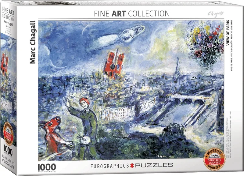 Het boeket van Parijs [Le Bouquet de Paris] - Marc Chagall - 1000 stukjes 68×48cm (b×h) - Fine Art Legpuzzel från Eurographics, utgåva Flerfärgad – kartong