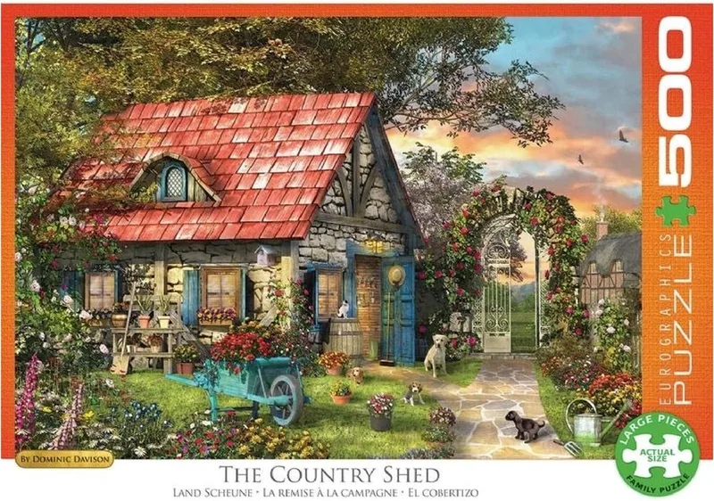 Het Landschuurtje [The Country Shed] - Dominic Davison - 500 XL stukjes 68×48cm (b×h) - Familie Legpuzzel from Eurographics, Allerlei kleuren edition – box