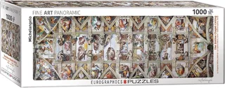 Het Plafond van de Sixtijnse Kapel - Michelangelo di Buonarotti - 1000 stukjes 96×32cm (b×h) - Fine Art Panorama Legpuzzel de Eurographics, édition Multicolore – boîte 1 sur 2