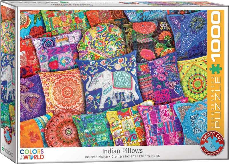Indiase kussens [Indian Pillows] - 1000 stukjes 68×48cm (b×h) - Legpuzzel från Eurographics, utgåva Flerfärgad – kartong