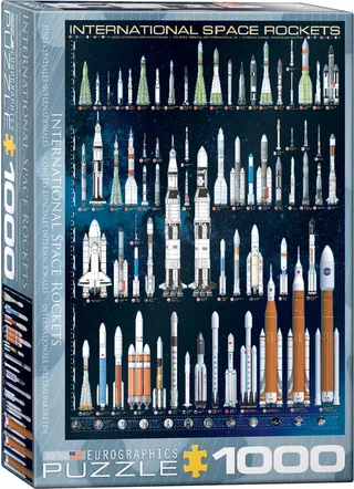 Internationale Ruimteraketten [International Space Rockets] - 1000 stukjes 48×68cm (b×h) - Legpuzzel de Eurographics, édition Multicolore – boîte 1 sur 2