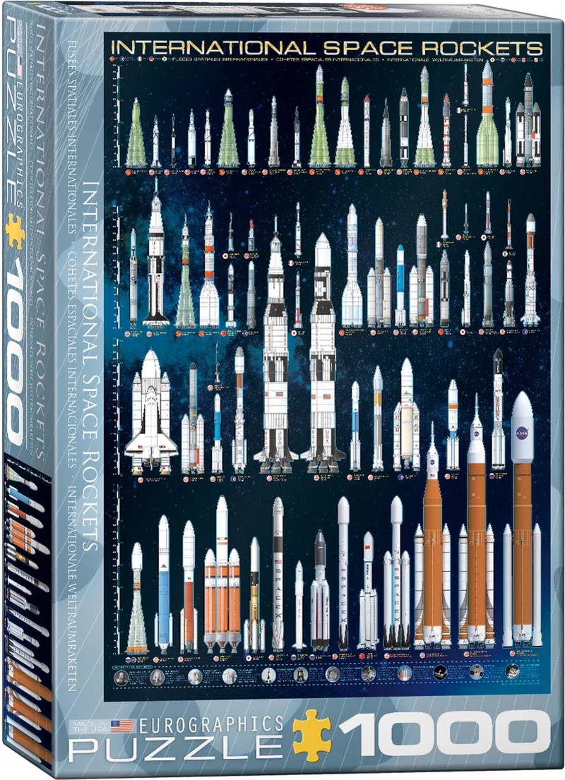 Internationale Ruimteraketten [International Space Rockets] - 1000 stukjes 48×68cm (b×h) - Legpuzzel de Eurographics, édition Multicolore – boîte 1 sur 2