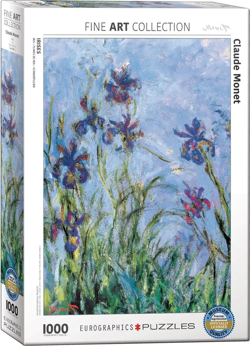 Irissen (detail) [Irises (Detail)] - Claude Monet - 1000 stukjes 48×68cm (b×h) - Fine Art Legpuzzel fra Eurographics, Flerfarvet-udgave – æske
